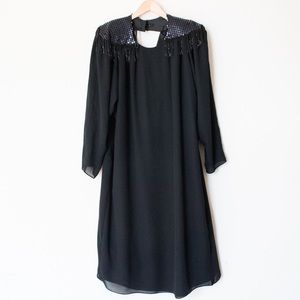 David Alan California | Vintage 80’s Long Sleeve Black Evening Dress | Size 18W